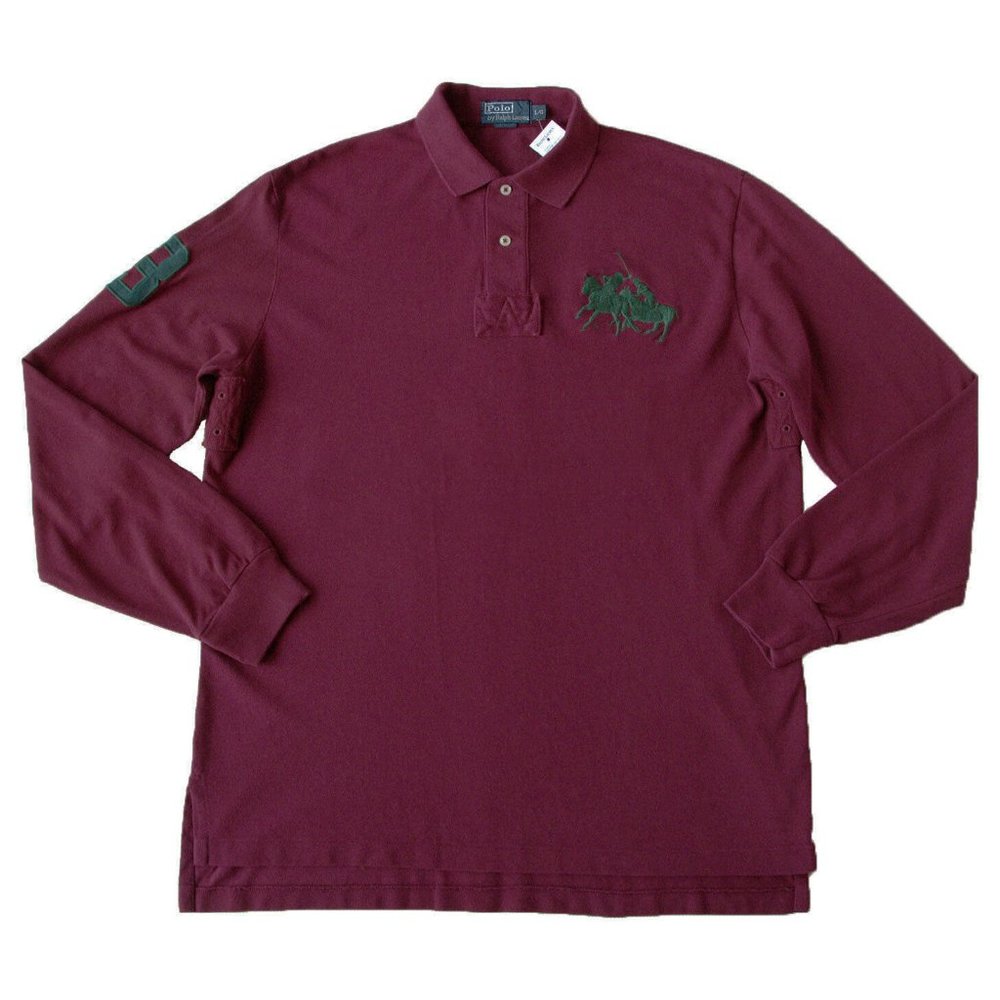 NEW Vintage Polo Ralph Lauren Long Sleeve Polo Shirt! Maroon Classic Fit  Player